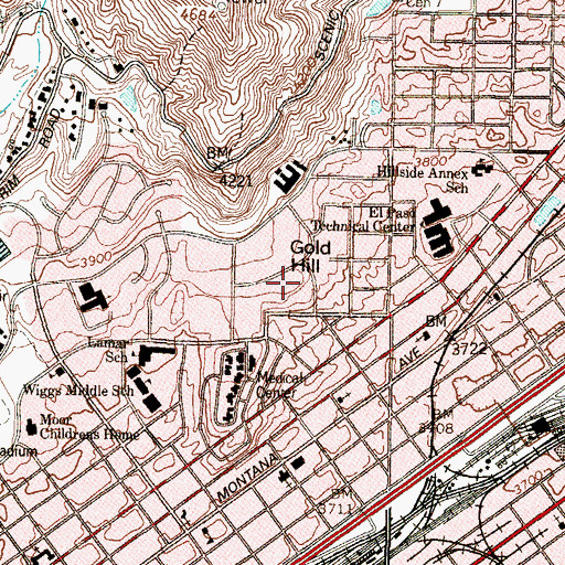 Topographic Map of Kindred Hospital El Paso, TX