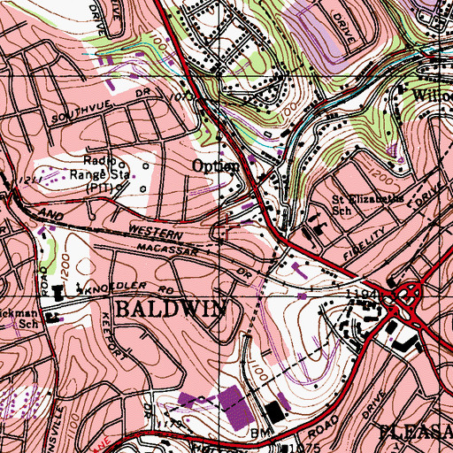 Topographic Map of Baldwin Emergency Medical Services - Station 510, PA