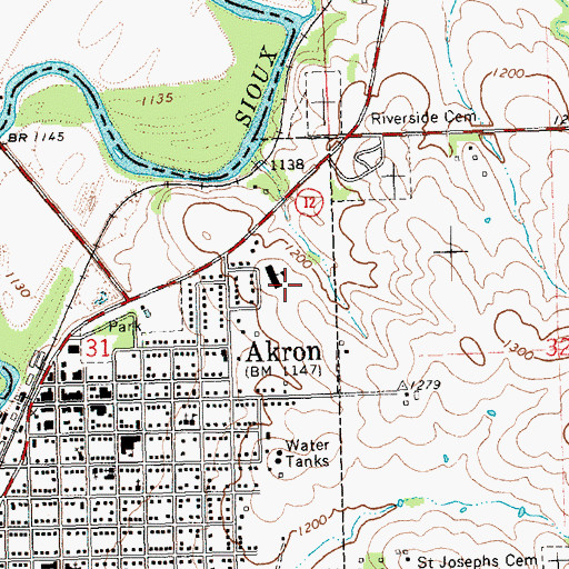 Topographic Map of Akron - Westfield High School, IA