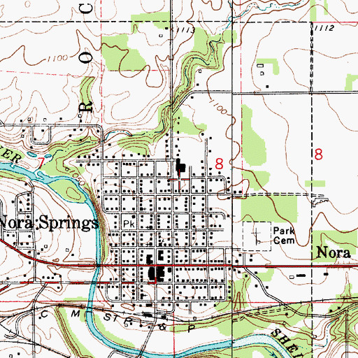 Topographic Map of Central Springs Elementary School at Nora Springs, IA