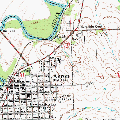 Topographic Map of Akron - Westfield Middle School, IA