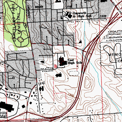 Topographic Map of East High School, IA