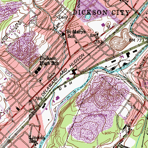 Topographic Map of Dickson City Community Ambulance, PA