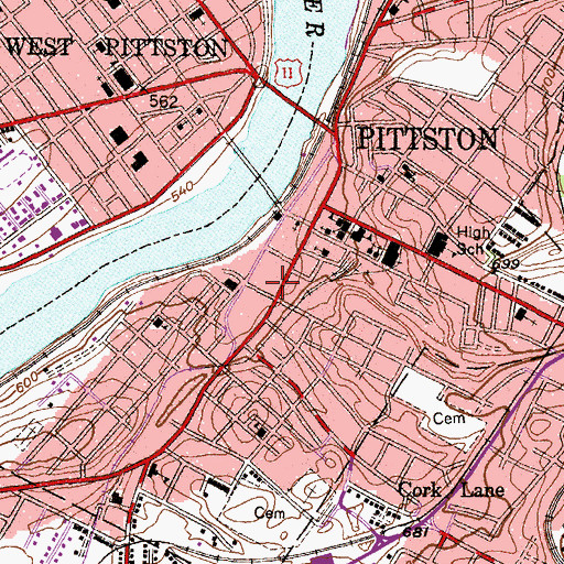 Topographic Map of Greater Pittston Ambulance and Rescue, PA