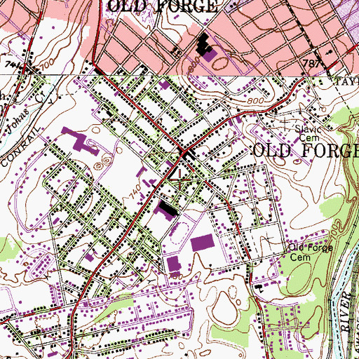 Topographic Map of Old Forge Ambulance and Rescue Station 93, PA