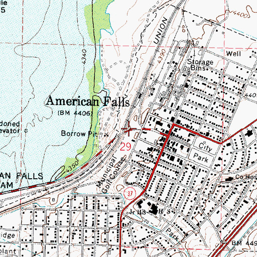 Topographic Map of American Falls Police Department, ID