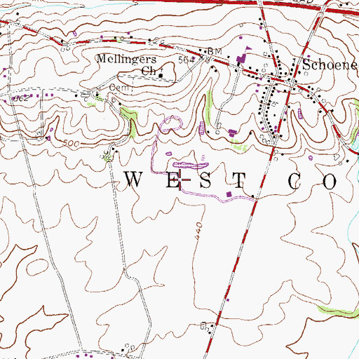 Topographic Map of Schoeneck Quarry, PA