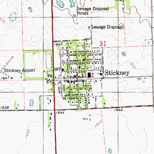 Topographic Map of Stickney City Hall, SD