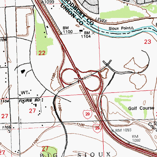 Topographic Map of Interchange 1, SD