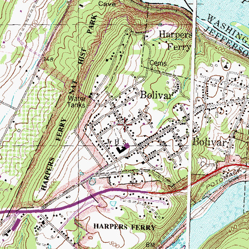 Topographic Map of Bolivar - Harpers Ferry Public Library, WV