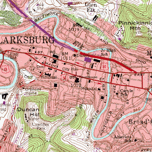 Topographic Map of Greater Clarksburg Convention & Visitors Bureau, WV