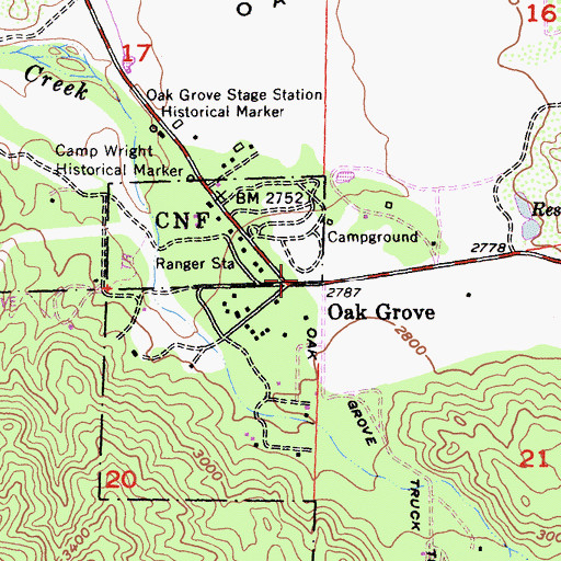 Topographic Map of Oak Grove, CA