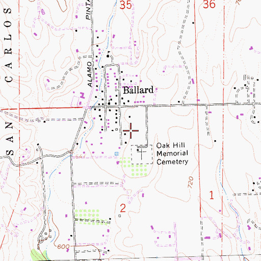 Topographic Map of Oak Hill Memorial Cemetery, CA