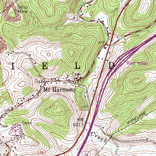 Topographic Map of Mount Harmony Cemetery, WV