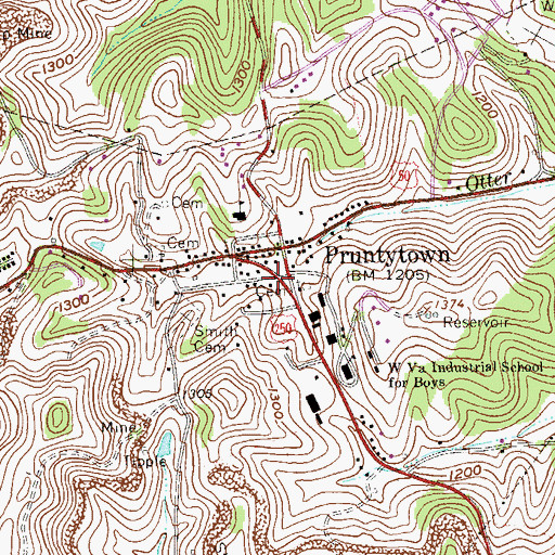 Topographic Map of West Virginia State Police Troop 1 - Grafton Detachment, WV