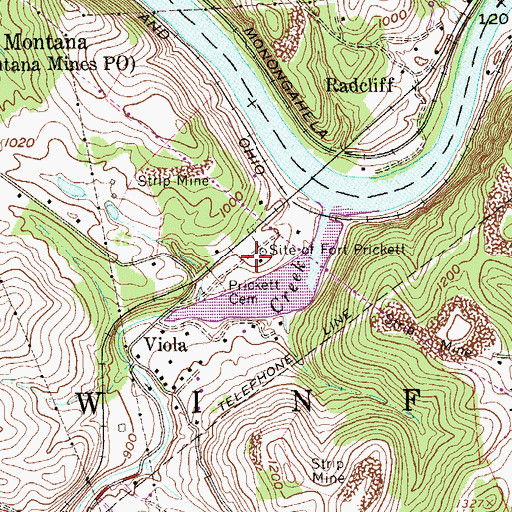Topographic Map of Pricketts Fort, WV