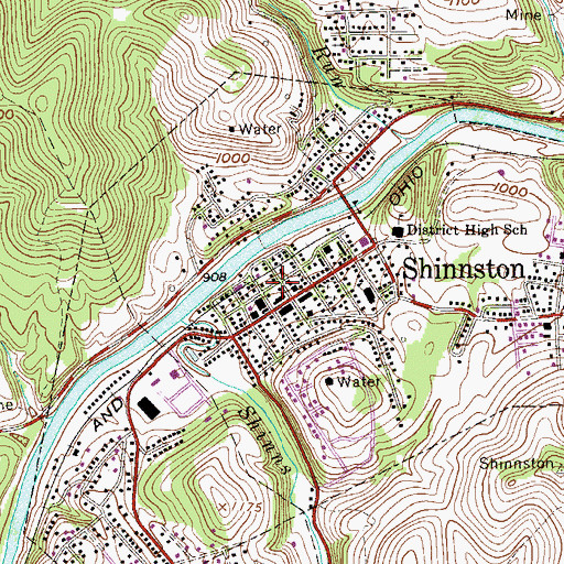 Topographic Map of Shinnston Police Department, WV