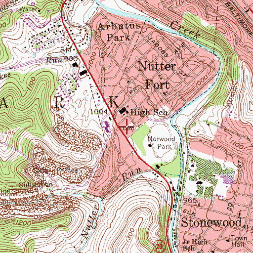 Topographic Map of Nutter Fort Police Department, WV