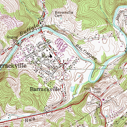 Topographic Map of Barrackville Police Department, WV
