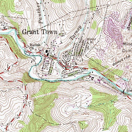 Topographic Map of Grant Town Police Department, WV