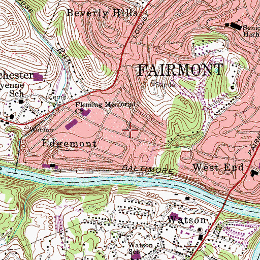 Topographic Map of West Virginia State Police Troop 1 - Fairmont Detachment, WV