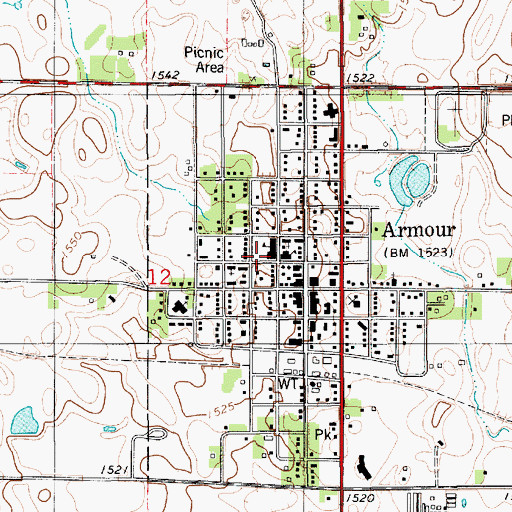 Topographic Map of Armour High School, SD