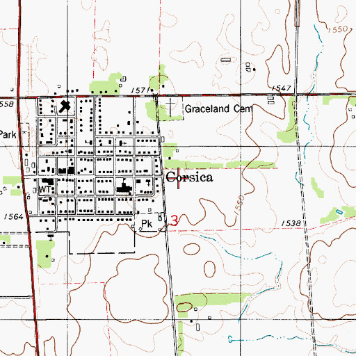 Topographic Map of Corsica High School, SD