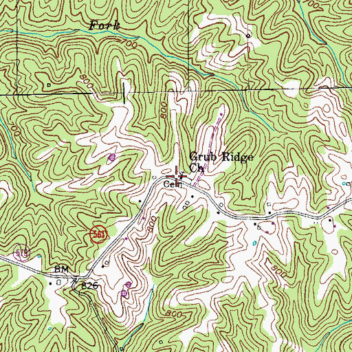 Topographic Map of Grub Ridge Church Cemetery, KY