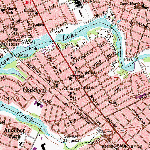 Topographic Map of Oaklyn Police Department, NJ