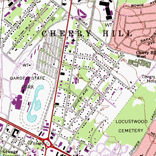 Topographic Map of Cherry Hill Police Department, NJ