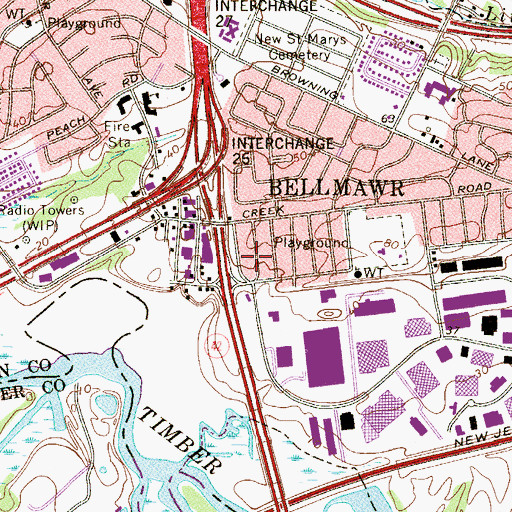 Topographic Map of New Jersey State Police Troop A Bellmawr Station, NJ