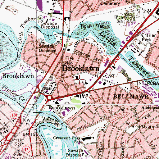 Topographic Map of Brooklawn Police Department, NJ