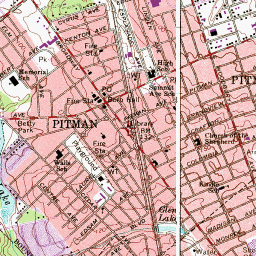 Topographic Map of Pitman Police Dept, NJ