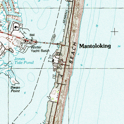 Topographic Map of Mantoloking Police Department, NJ