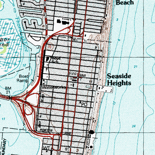 Topographic Map of Seaside Heights Police Department, NJ
