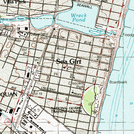 Topographic Map of Sea Girt Police Department, NJ