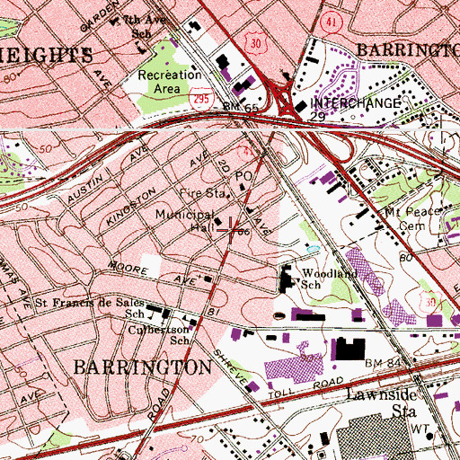 Topographic Map of Barrington Police Department, NJ