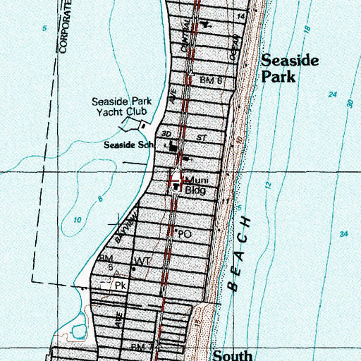 Topographic Map of Seaside Park Police Department, NJ