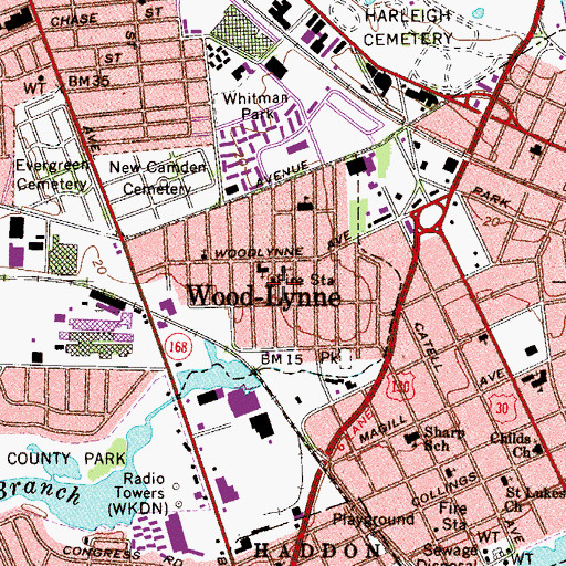 Topographic Map of Woodlynne Borough Police Dept, NJ