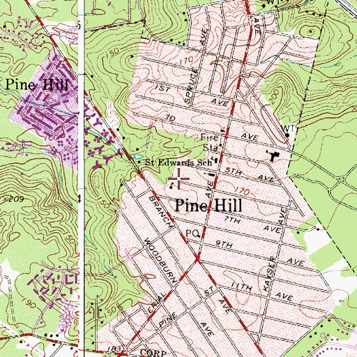 Topographic Map of Pine Hill Police Department, NJ