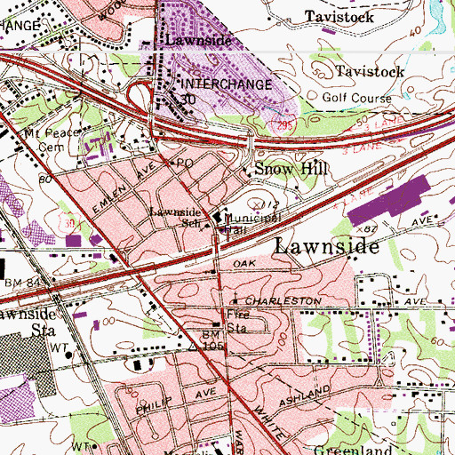 Topographic Map of Lawnside Police Department, NJ