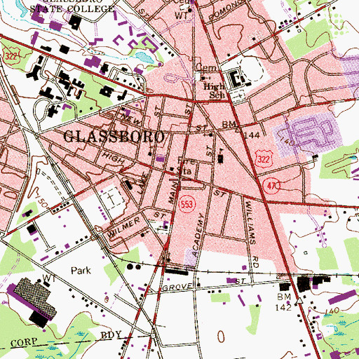 Topographic Map of Glassboro Police Department, NJ