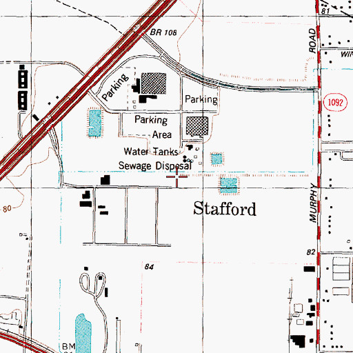 Topographic Map of Stafford Post Office, TX