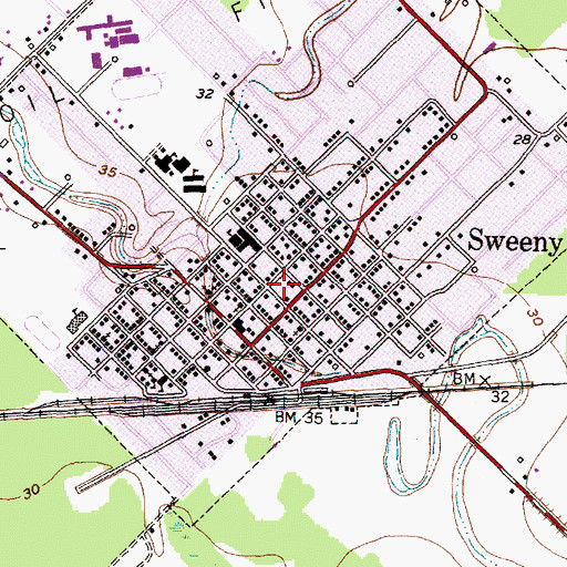 Topographic Map of Sweeny Post Office, TX