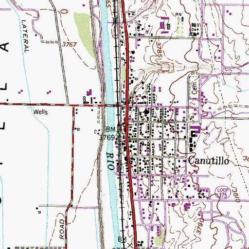 Topographic Map of Canutillo Post Office, TX