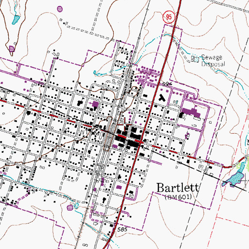 Topographic Map of Bartlett Post Office, TX