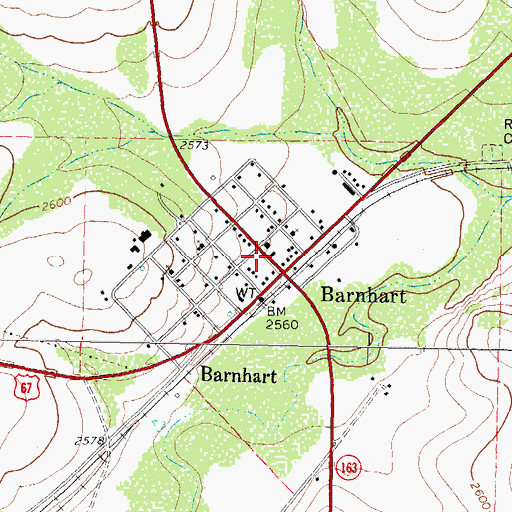 Topographic Map of Barnhart Post Office, TX