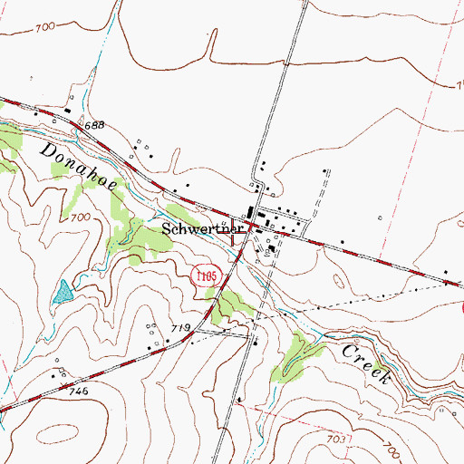 Topographic Map of Schwertner Post Office, TX