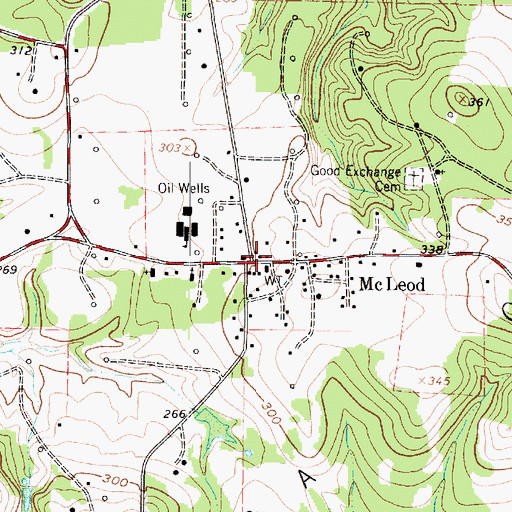 Topographic Map of McLeod Post Office, TX