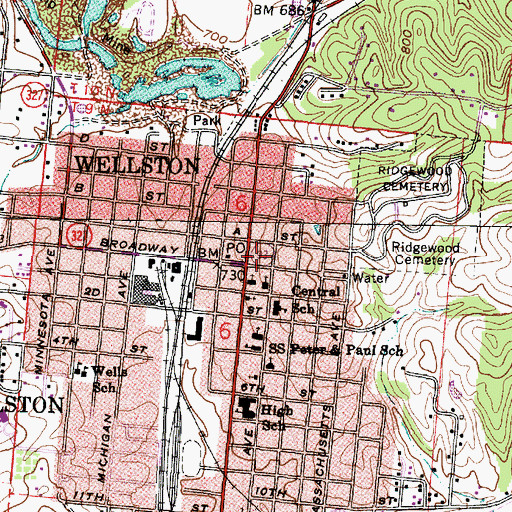 Topographic Map of Wellston Police Department, OH